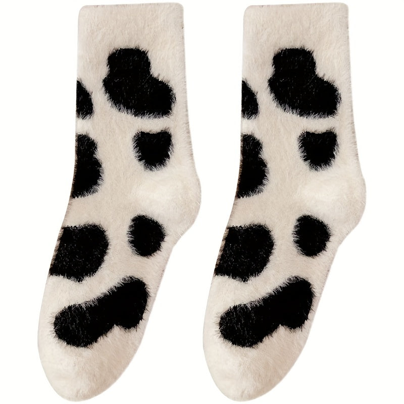 3 Pairs Cow & Dinosaur Print Socks Women's Stockings
