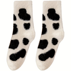 3 Pairs Cow & Dinosaur Print Socks Women's Stockings