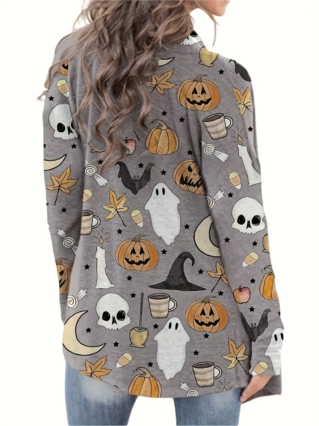Halloween Allover Print Cardigan Open Front Long Sleeve Cardigan