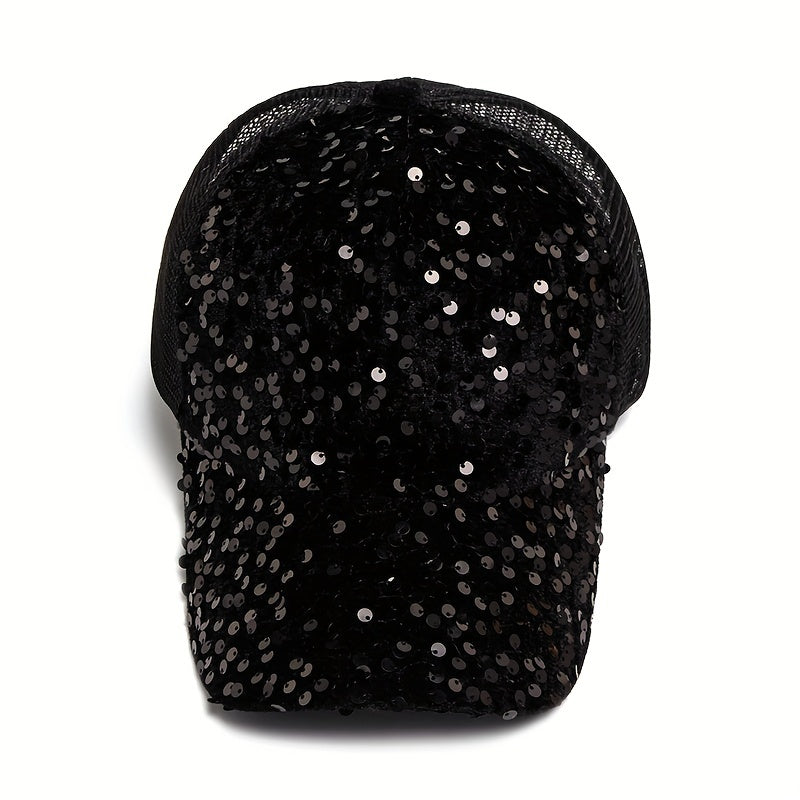 Sequin Mesh Baseball Cap Adjustable Trucker Hat Sunscreen Dad Hats For Women