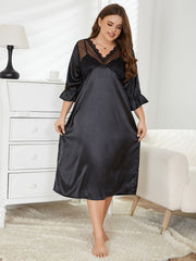 Satin Lace Nightdress Semi Sheer Sleepwear Dress