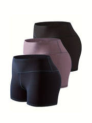 3Pcs Solid Sporty Short Slim Fit Casual Workout Short Activewear