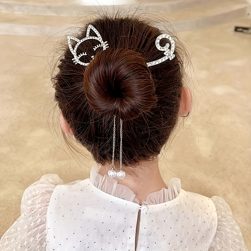 Rhinestone Faux Pearl Tassel Hair Clips for Baby Girls