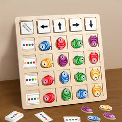 Colorful Wooden Fish Game Find Direction Logic Training Toy with 30 Cards