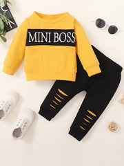Boys Block Letter Print Pullover Top Pants Set