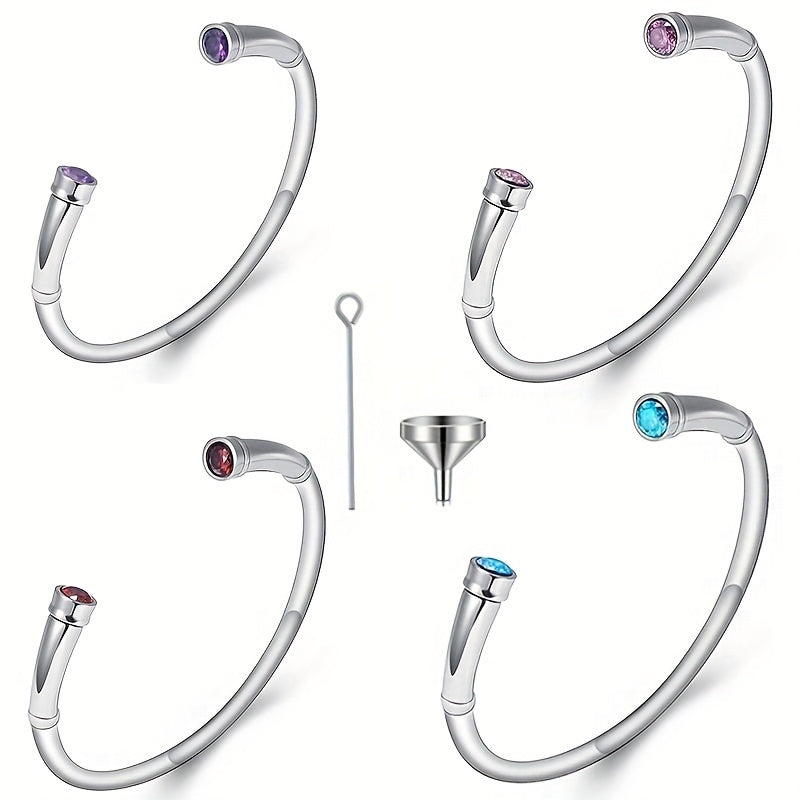 Stainless Steel Cremation Bracelet with Birthstone Keepsake Jewelry