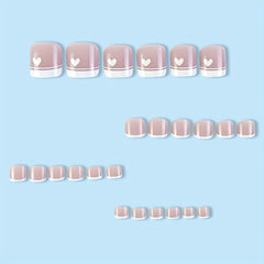 24pcs Glossy French Tip Press On Toenails with Pink Glue
