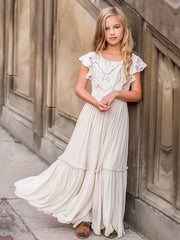 Girls' Lace Maxi Gown Dress for Wedding Performance