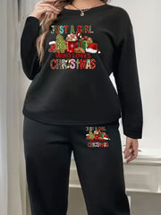 Christmas Lounge Set Women's Plus Christmas Elements & Slogan Print