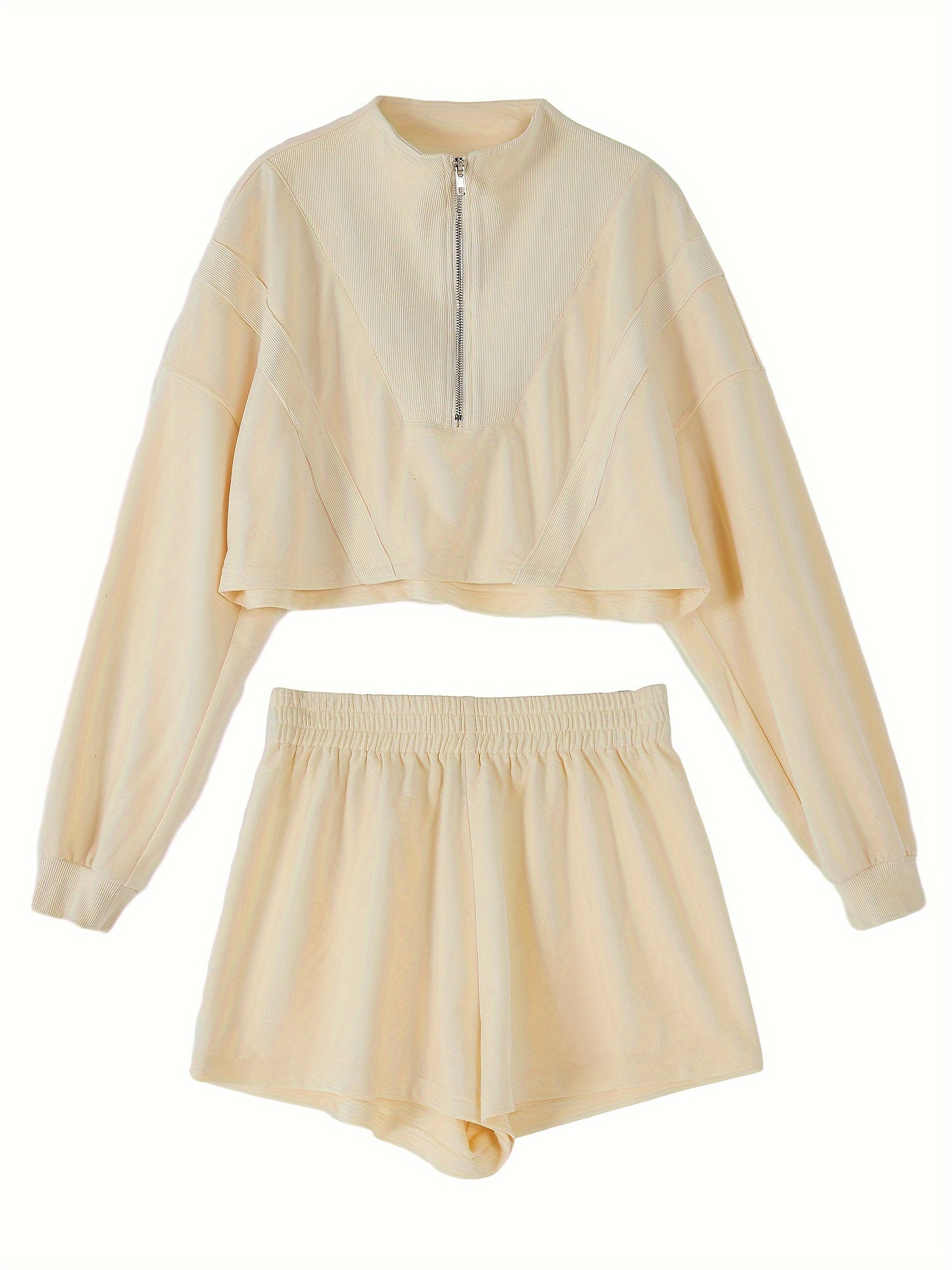 Women's 2pcs Casual Sports Set Sweatshirt & Running Shorts Suit