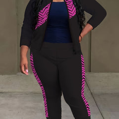 Women's Plus Colorblock Abstract Stripe Print Coat & Joggers Set
