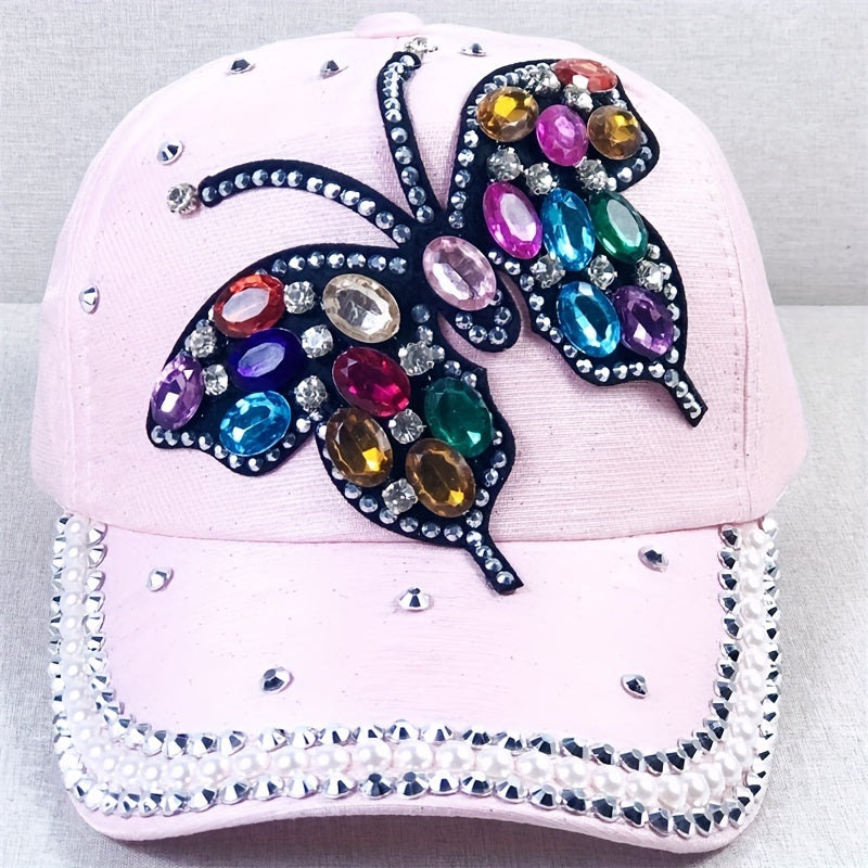 Butterfly Patch Y2K Baseball Cap Rhinestone Pink Dad Hat