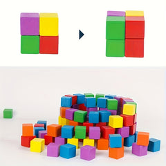 Vibrant Wooden Building Block Set Colorful Cubes Math & Geometry Puzzle