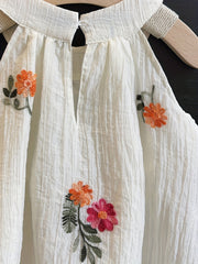 Floral Embroidered Linen Halter Dress For Girls