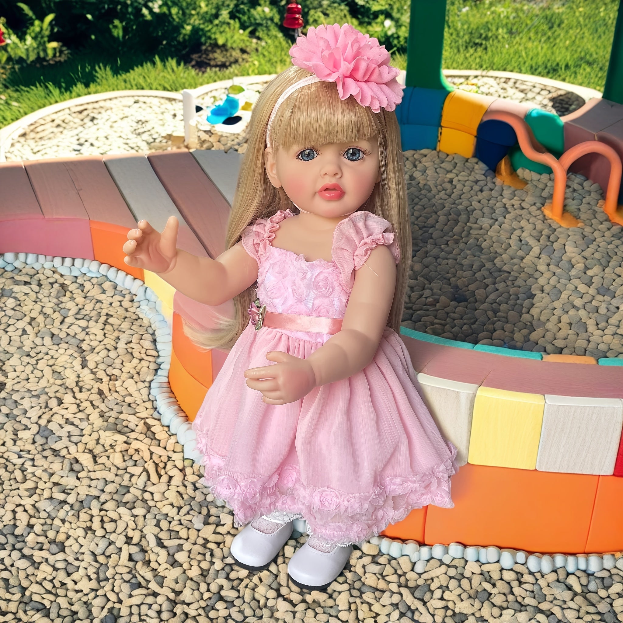 22" Reborn Golden Long Hair Doll Full Body Vinyl Ultra Soft Skin Washable