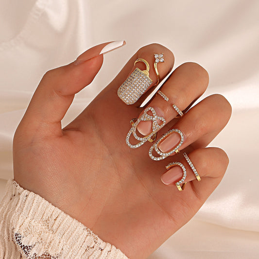 Alloy Geometric Nail Caps Set Of 4 Rings Hand Decoration Rhinestones