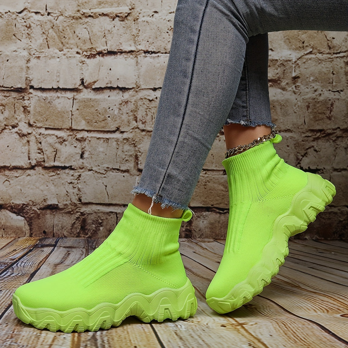 Women's Platform Knitted Sneakers Comfy Slip On High Top Sports Shoes