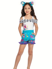 Girls Floral Off Shoulder Ruffle Jumpsuit Romper for Summer Costume