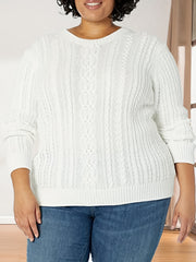 Solid Cable Knit Long Sleeve Sweater Crew Neck Pullover Jumper