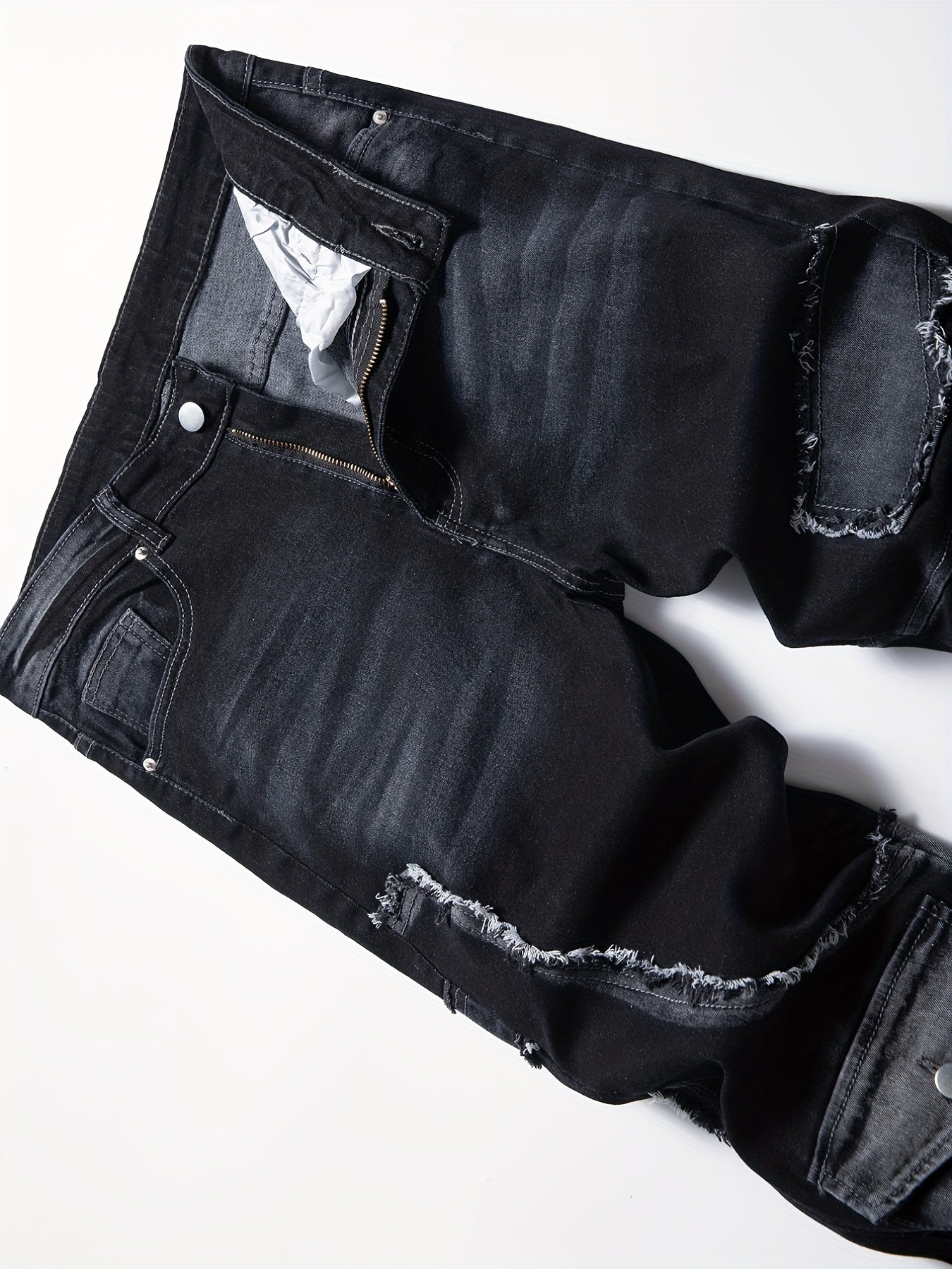 Men's Patchwork Biker Jeans Medium Stretch Denim Pants
