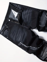 Men's Patchwork Biker Jeans Medium Stretch Denim Pants