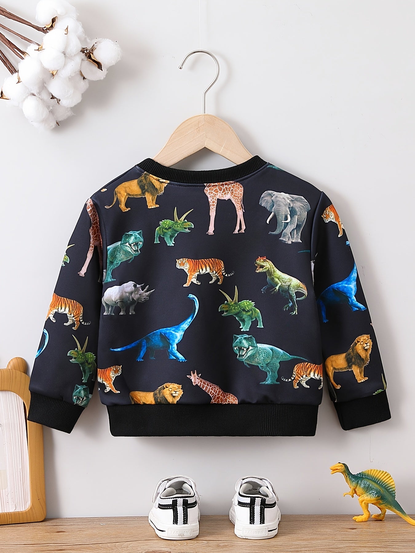 Animal Print Boys Sweatshirt Long Sleeve Crew Neck Tops