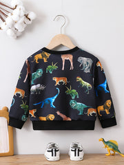 Animal Print Boys Sweatshirt Long Sleeve Crew Neck Tops