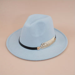Metal Leaf Decor Fedora Cap Candy Couple Jazz Hat Sunscreen Cowboy Cowgirl Felt