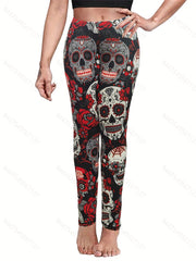Halloween Skull Print High Stretch Leggings