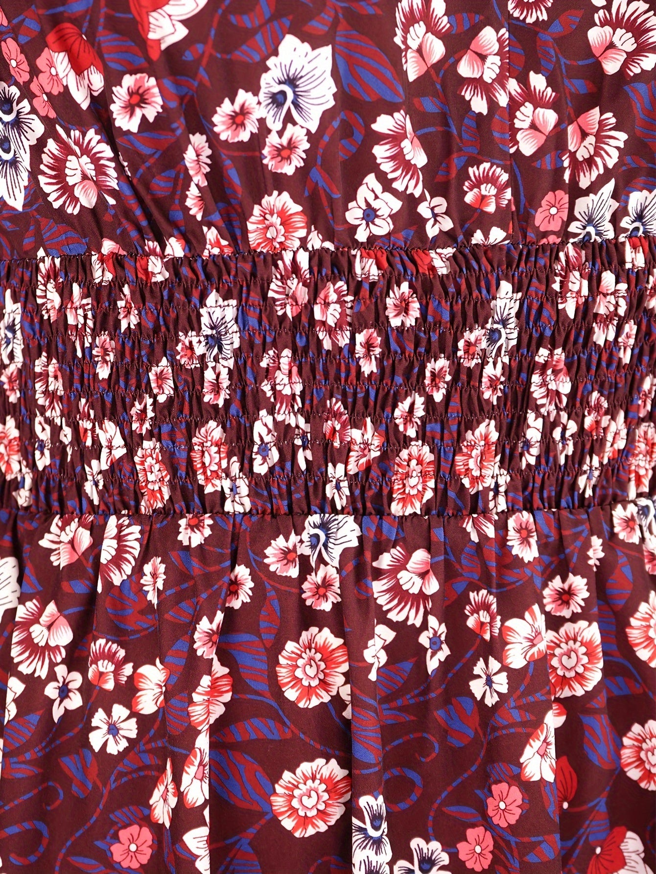 Floral Print Long Sleeve V Neck Waist Dress