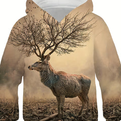 Boy's Deer Graphic Hoodie Casual 3D Print Hooded Sweatshirt