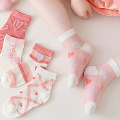 5 Pairs Cartoon Heart Knit Socks Girls Accessories