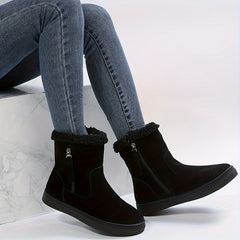Side Zipper Solid Suede Flat Thermal Snow Boots