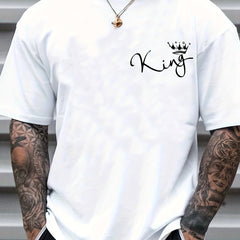 King Print Men's Graphic Crew Neck Niche T shirt Casual Comfy Tees