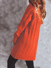 Solid Cable Button Long Sleeve V Neck Knit Cardigan