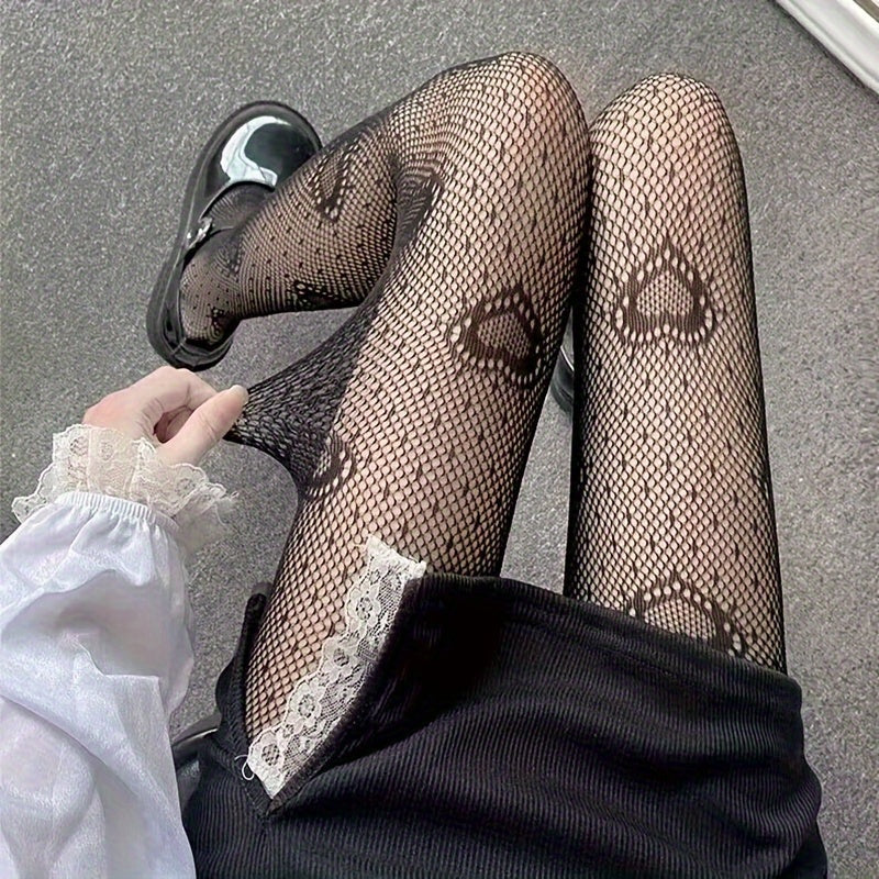 Heart Pattern Mesh Tights High Waist Fishnet Pantyhose