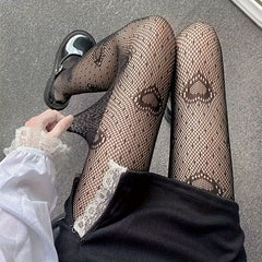 Heart Pattern Mesh Tights High Waist Fishnet Pantyhose