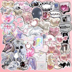 55pcs Pink Silvery Graffiti Stickers Pack for Kids Laptop Bike Notebook Decor