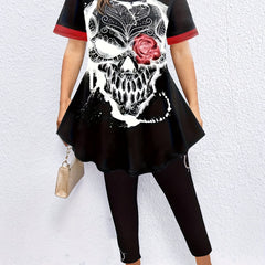 Women's Plus Size Skull & Floral Print Top & Leggings Set
