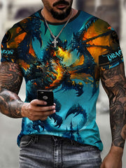 Dragon Print Men's Short Sleeve T-shirt Graphic Tee Men's Summer Clothes