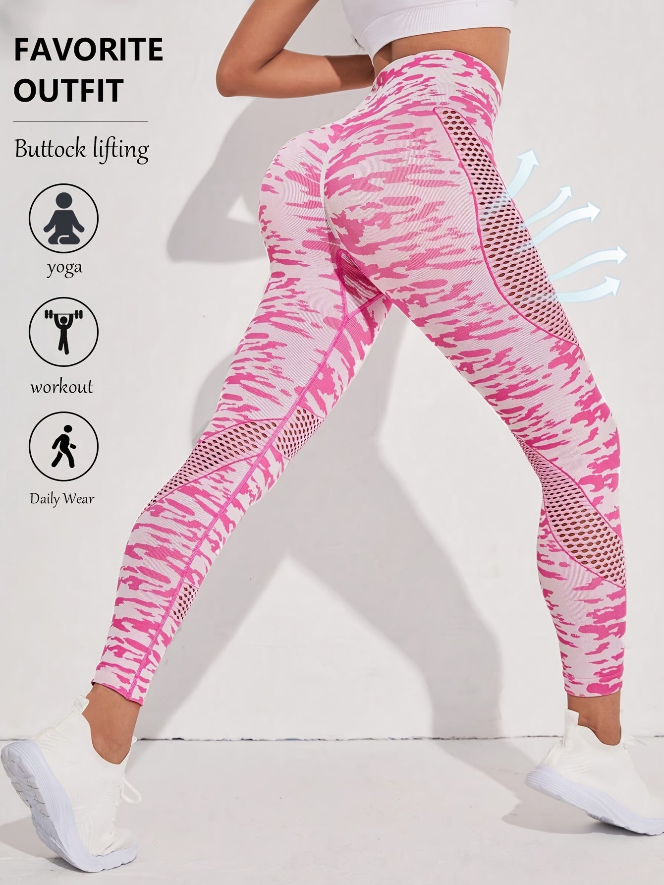 Camo Mesh High Waist Yoga Pants Seamless Leggings for Women