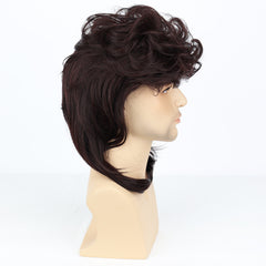 Men's Dark Brown Curved Short Wig Fluffy Daily Cosplay Costume Wig