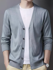 Men's V-Neck Casual Cardigan Sweater for Spring Autumn