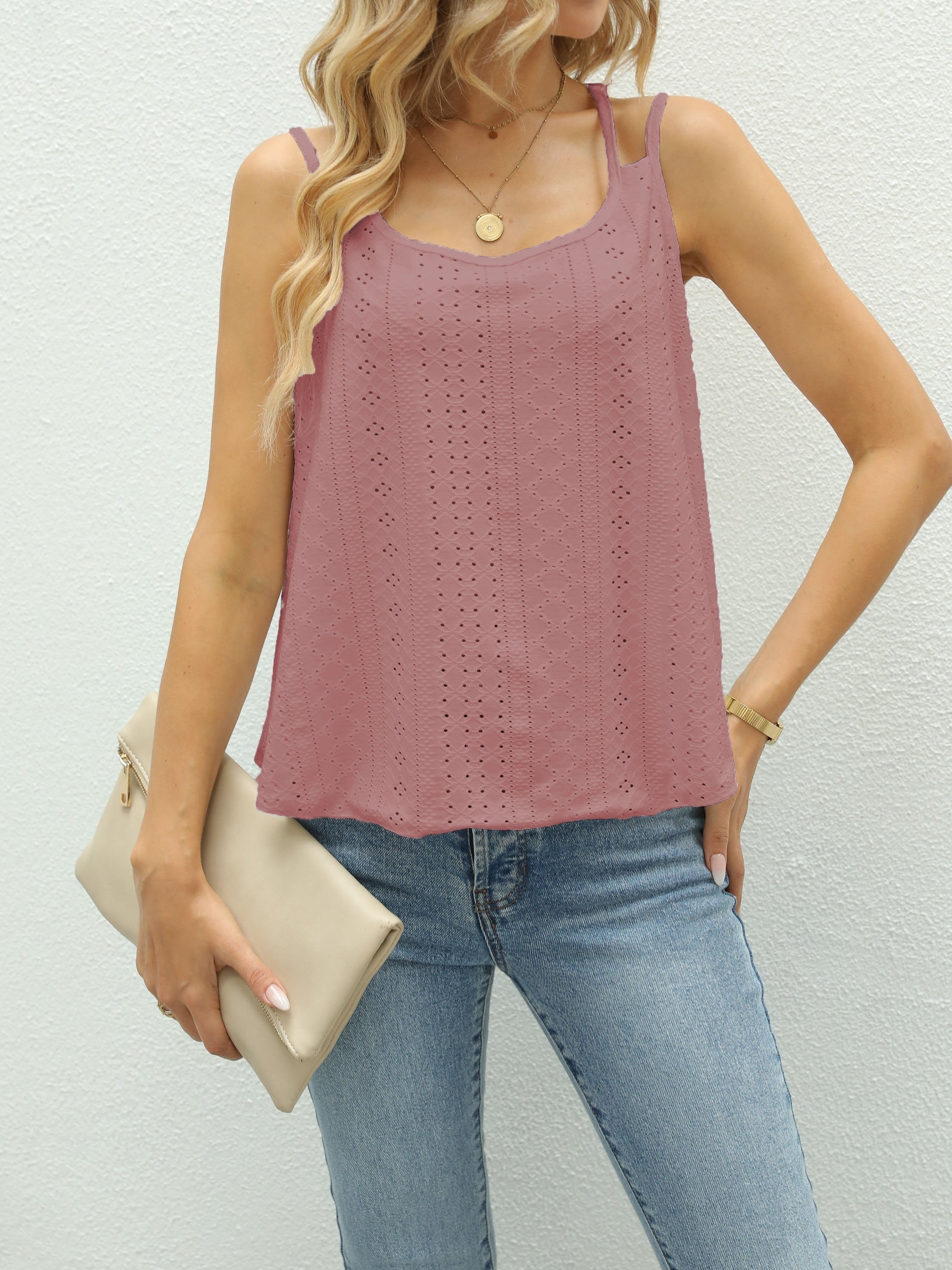 Eyelet Double Spaghetti Strap Cami Top for Summer