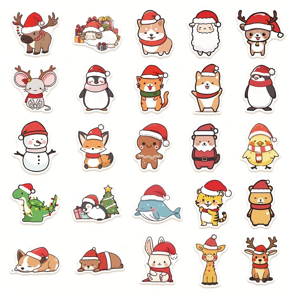50pcs Cute Christmas Animal Stickers - Holiday Party Decoration