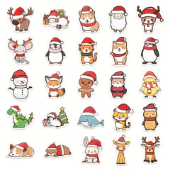 50pcs Cute Christmas Animal Stickers - Holiday Party Decoration