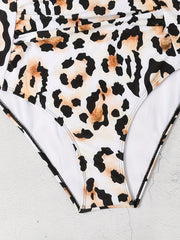 Leopard Twist Front Lace Up Cut Out One Piece Swimsuit