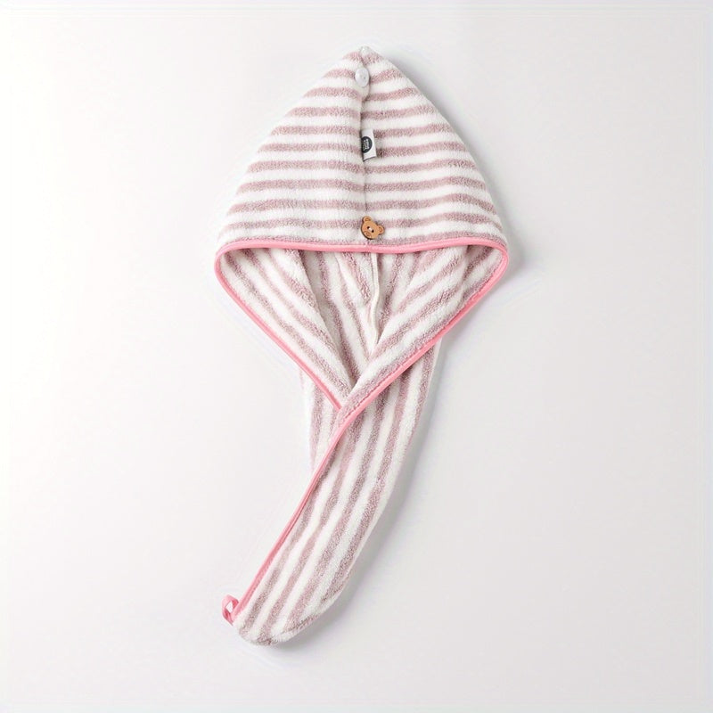 Striped Hair Drying Cap Coral Fleece Thickened Hair Towel Women's Quick-Drying