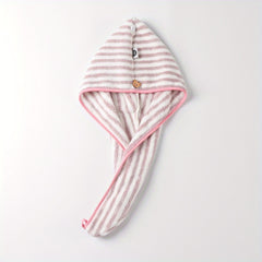 Striped Hair Drying Cap Coral Fleece Thickened Hair Towel Women's Quick-Drying