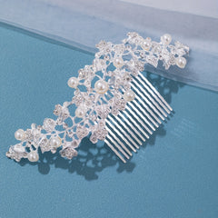 Girls Faux Pearl Rhinestone Hair Comb Princess Silver Flower Hairpin